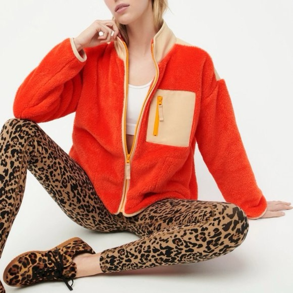 J. Crew Vibrant Orange Teddy Jacket/Superplush Sherpa Full Zip